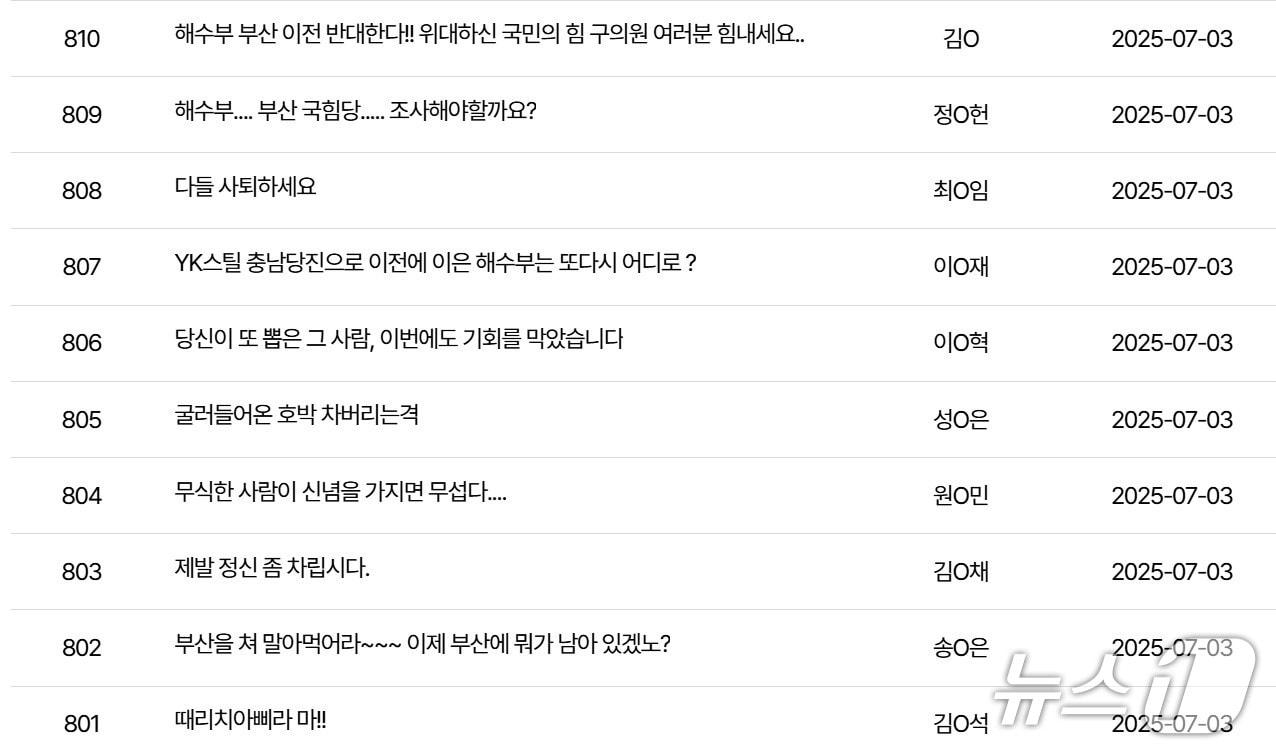 본문 이미지 - 부산 해운대구의회 게시판 갈무리.(재판매 및 DB 금지)