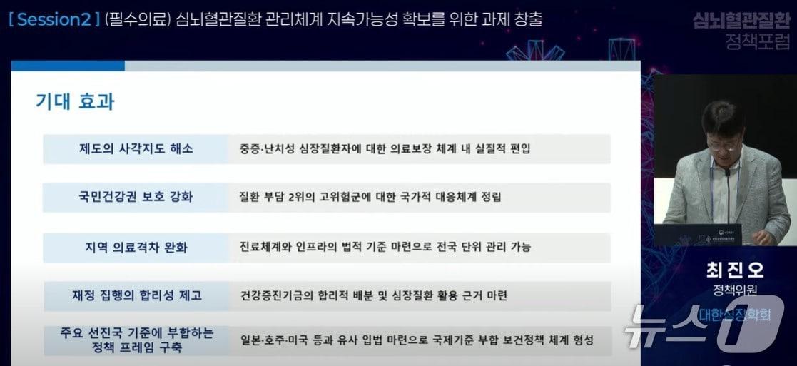 본문 이미지 - 최진오 대한심장학회 정책위원이 3일 서울대병원에서 열린 '심뇌혈관질환 정책포럼'에서 발언하고 있다