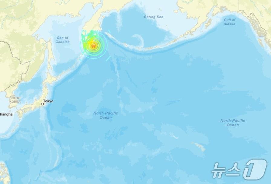 본문 이미지 - 러시아 캄차카반도 인근 해역에서 30일 규모 8.8 강진이 발생했다. &lt;출처=미 지질조사국&gt;