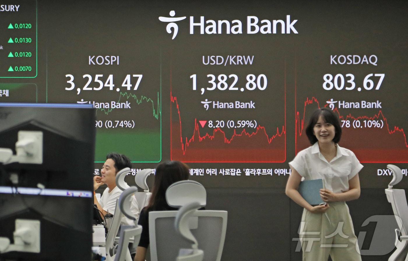 서울 중구 하나은행 딜링룸 전광판./뉴스1 ⓒ News1 송송이 기자