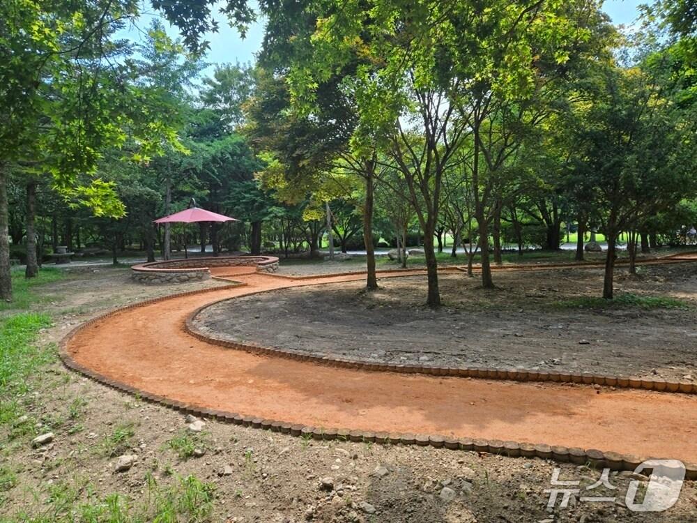 본문 이미지 - 김제시가 모악산도립공원 잔디광장 일원에 조성한 &#39;모악산 황톳길&#39;을 8월 11일부터 시민들에게 개방한다.&#40;김제시 제공. 재판매 및 DB금지&#41;