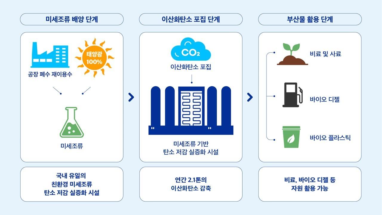 본문 이미지 - 양산 공장의 친환경 탄소저감 실증화 시설은 미세조류 배양 과정에서 이산화탄소를 흡수하고 감축해 친환경 효과를 극대화한다.(한국필립모리스 제공)