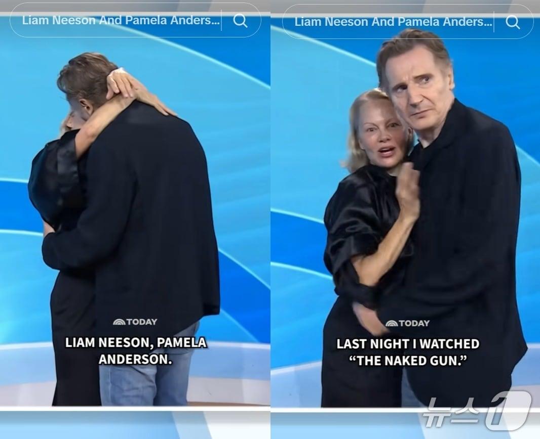 본문 이미지 - 키스 장면이 포착된 리암 니슨과 파멜라 앤더슨. (사진=NBC 틱톡 @todayshow 영상 캡처)