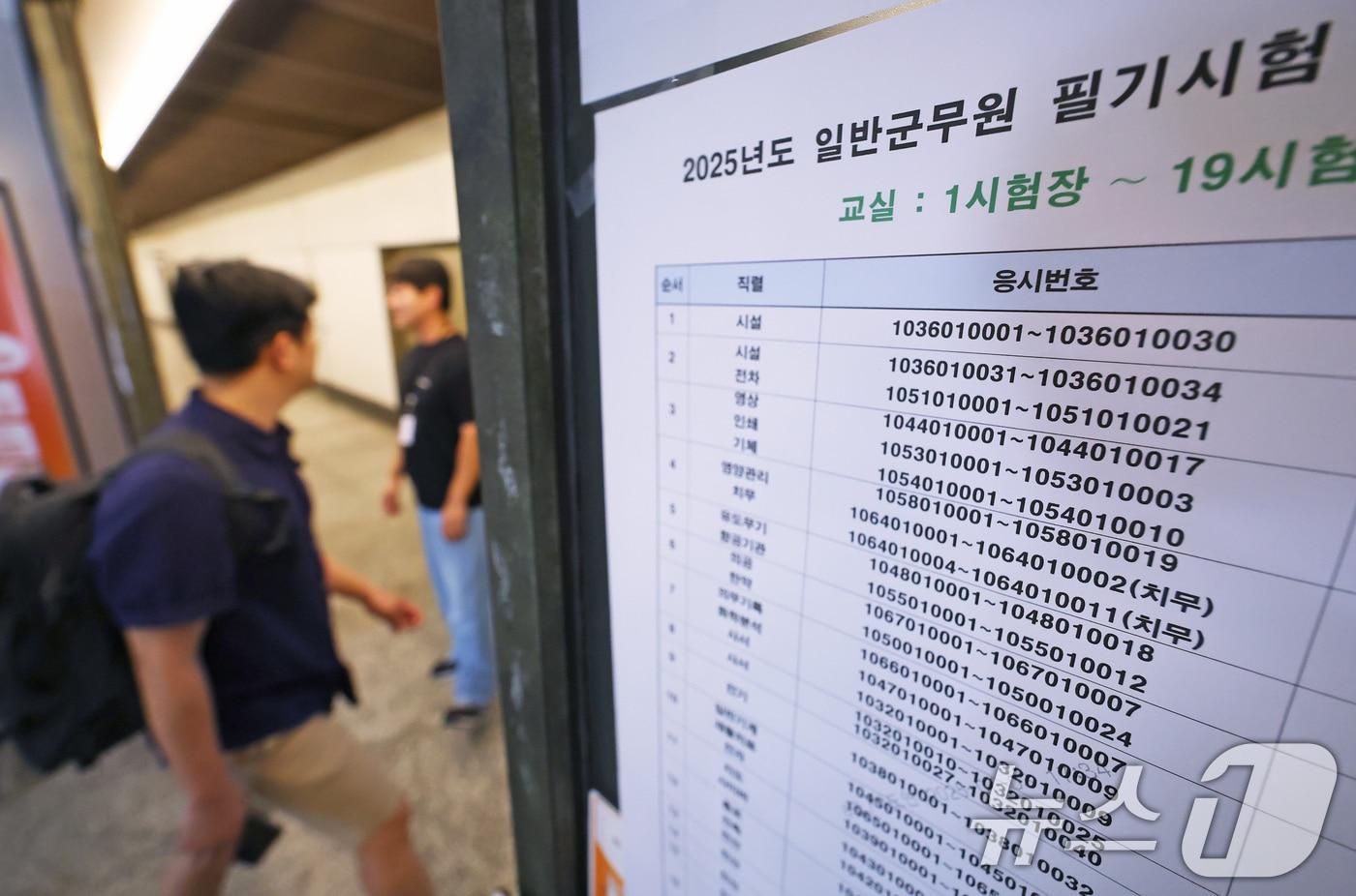 2025년도 군무원 채용 필기시험일에 5일 서울 성북구 서경대에 마련된 시험장으로 응시자가 들어가고 있다. 2025.7.5/뉴스1 ⓒ News1 장수영 기자