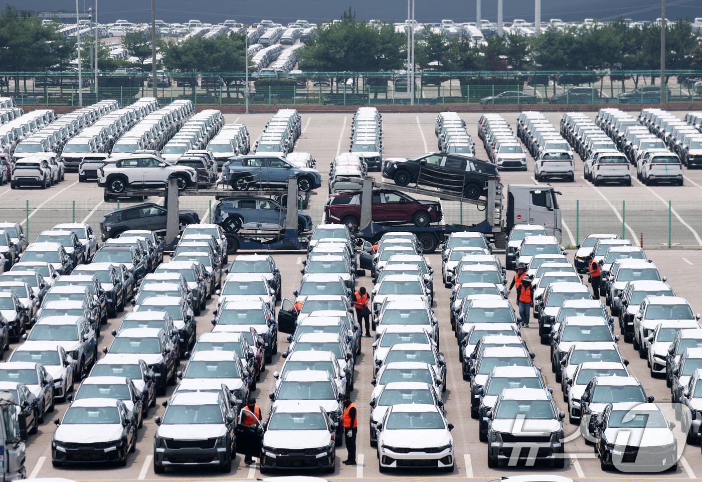 경기 평택시 포승읍 평택항에 수출용 차량들이 세워져 있는 모습. /뉴스1 ⓒ News1 김영운 기자