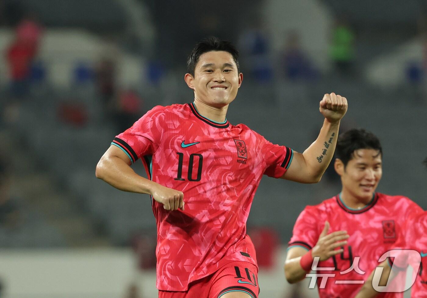 이동경이 7일 오후 경기 용인시 처인구 용인미르스타디움에서 열린 2025 동아시아축구연맹&#40;EAFF&#41; E-1 챔피언십 남자부 대한민국과 중국의 경기에서 선제골을 넣고 기뻐하고 있다. 2025.7.7/뉴스1 ⓒ News1 김영운 기자