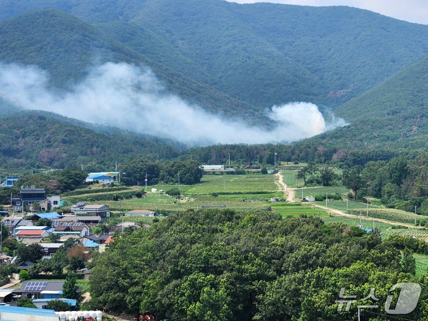 본문 이미지 -  8일 오후 1tl45분쯤 경북 경주시 안강읍 산대리 산 42번지 일원에서 발생한 산불이 40여분만에 진화됐다.(산림청제공, 제판매 및 DB금지) 2025.7.8/뉴스1