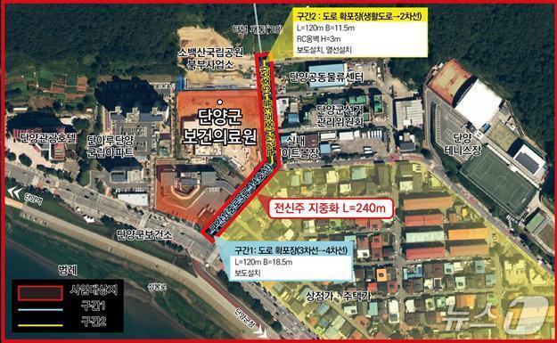 본문 이미지 - 단양이음 허브길 조성사업 위치도.(단양군 제공, 재판매 및 DB금지)/뉴스1  