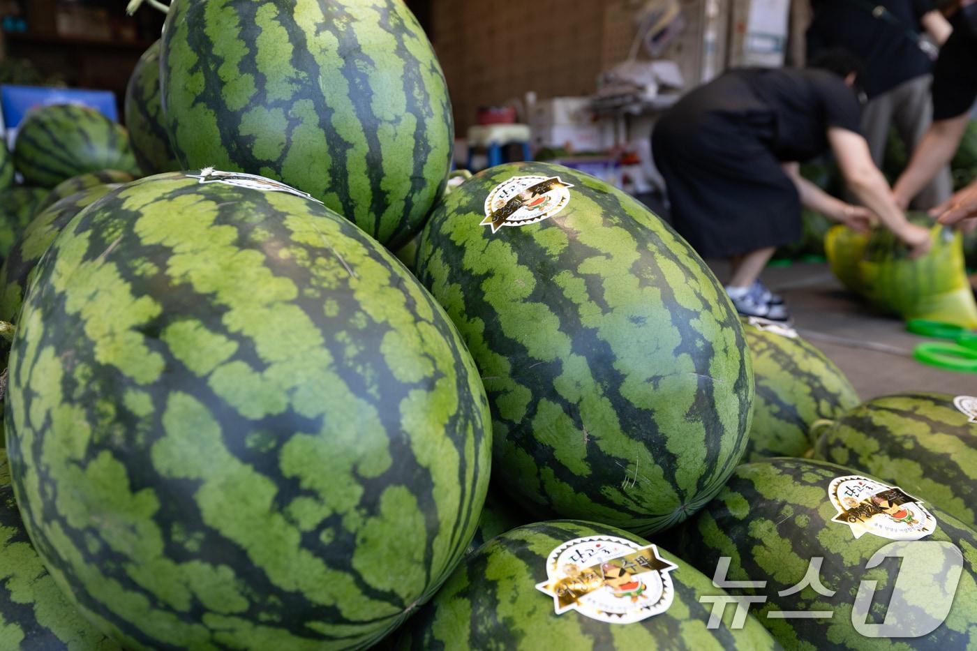 본문 이미지 - 농산물 시장에 진열된 수박.(사진은 기사 내용과 무관함) / 뉴스1 ⓒ News1