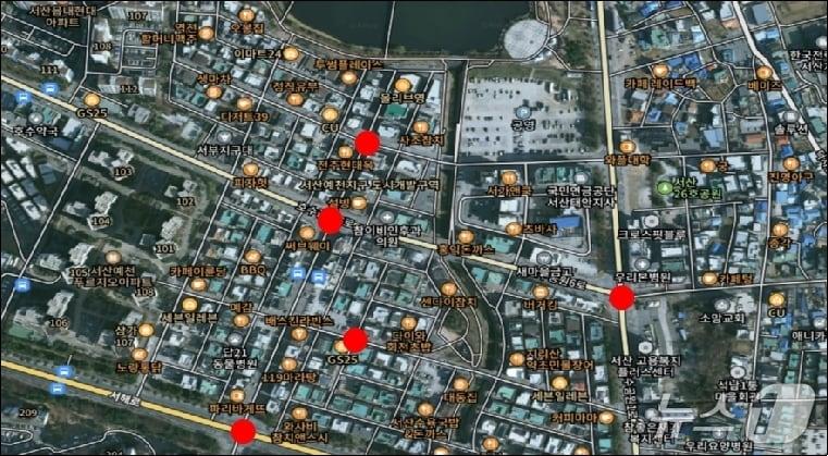 본문 이미지 - 9월 1일부터 단속 시간 등이 조정되는 호수공원 일원 시시티브이(CCTV) 위치(서산시 제공. 재판매 및 DB금지)2025.8.11/뉴스1