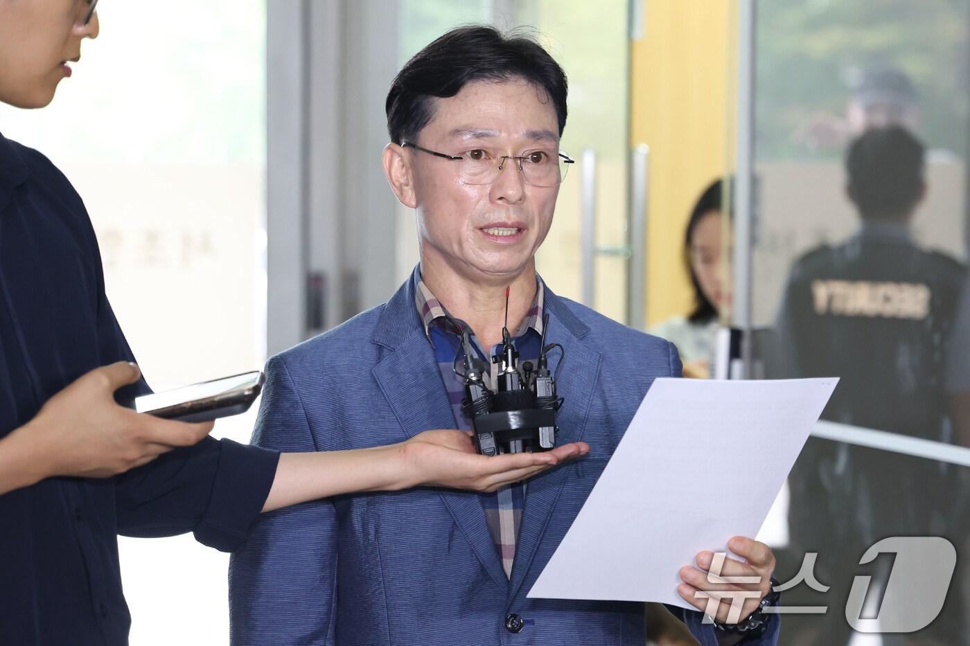 업무상과실치사 혐의를 받는 임성근 전 해병대 1사단장이 11일 오전 서울 서초구 '순직 해병 특검'(이명현 특별검사) 사무실에 피의자 신분으로 출석하며 입장을 밝히고 있다. 2025.8.11/뉴스1 ⓒ News1 민경석 기자