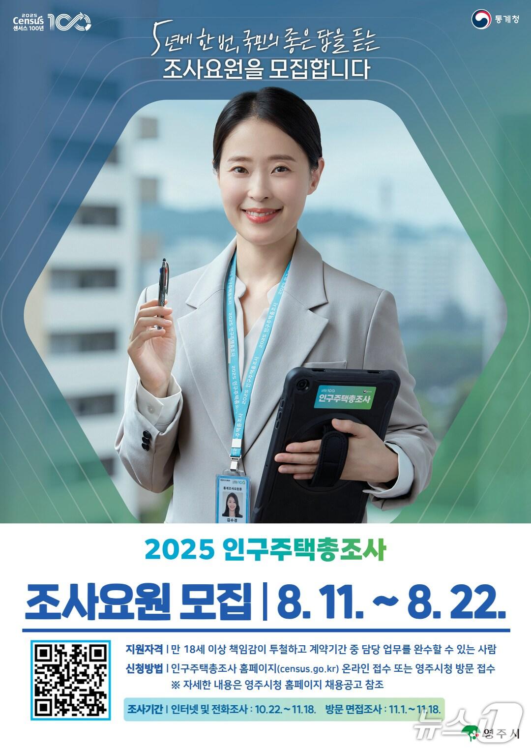 본문 이미지 - 영주시 인구주책 총 조사요원 모집 포스터(영주시 제공. 재판매 및 DB 금지)2025.8.11/뉴스1