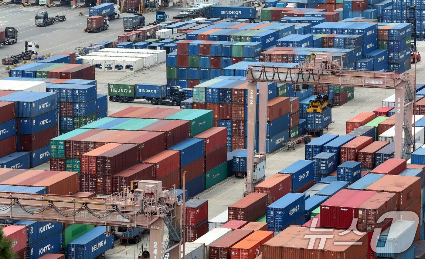 부산항 신선대 부두 야적장. &lt;자료사진&gt;  2025.8.11/뉴스1 ⓒ News1 윤일지 기자