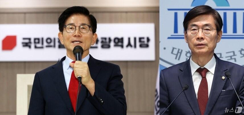 본문 이미지 - 김문수 국민의힘 당대표 후보와 조경태 후보. ⓒ 뉴스1 
