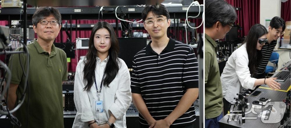 본문 이미지 - 왼쪽부터 포스텍 노준석 교수와 강현정 연구원, 삼성리서치 윤정근 연구원(삼성전자 뉴스룸)