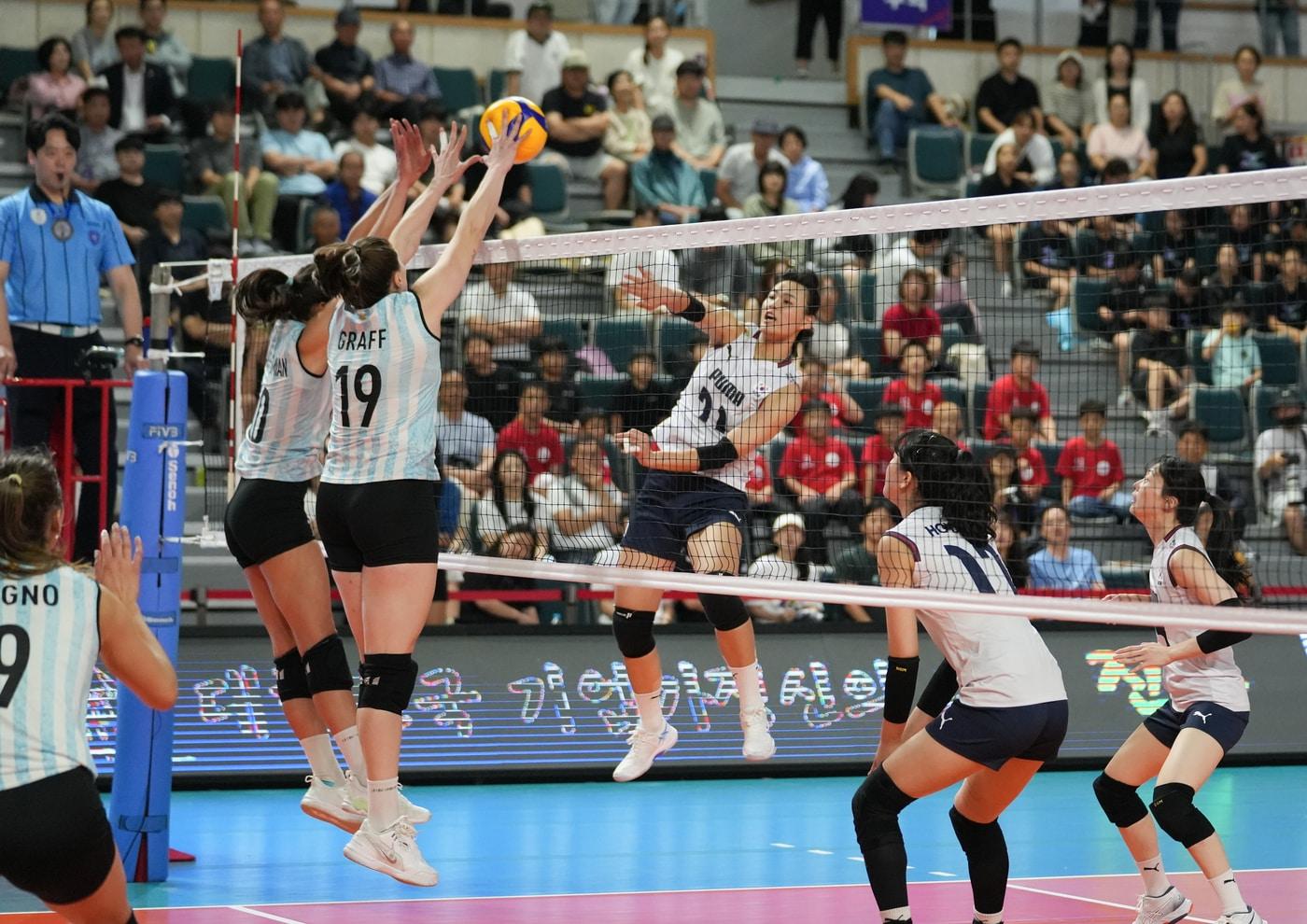 많은 관중 속에 치러진 진주코리아인비테이셔널 첫날 경기 모습&#40;대한배구협회 제공&#41; 