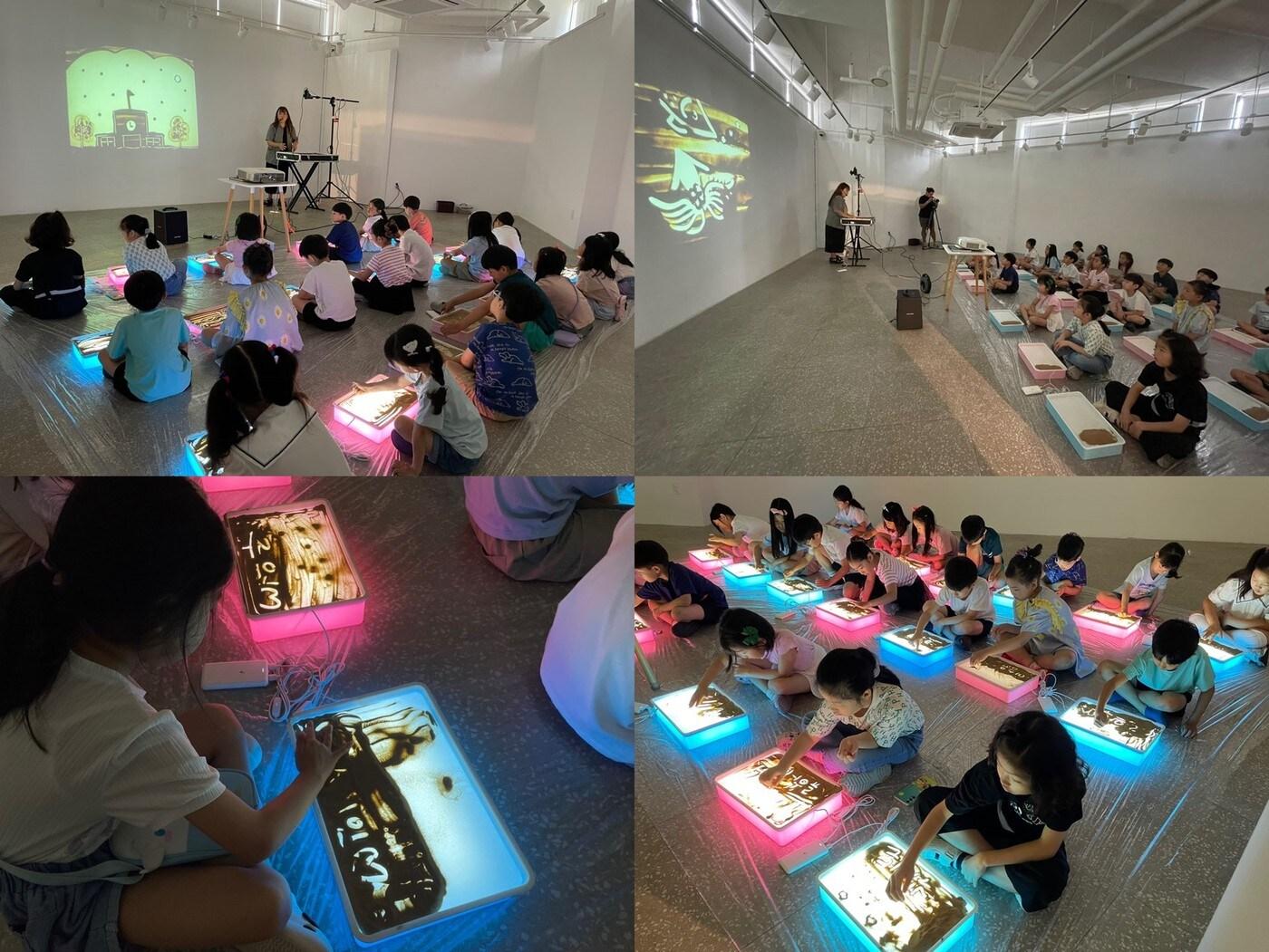 본문 이미지 - 반도문화재단이 준비한 행사에서 어린이들이 샌드아트 수업에 열중하고 있다.(반도문화재단 제공)뉴스1 ⓒ News1