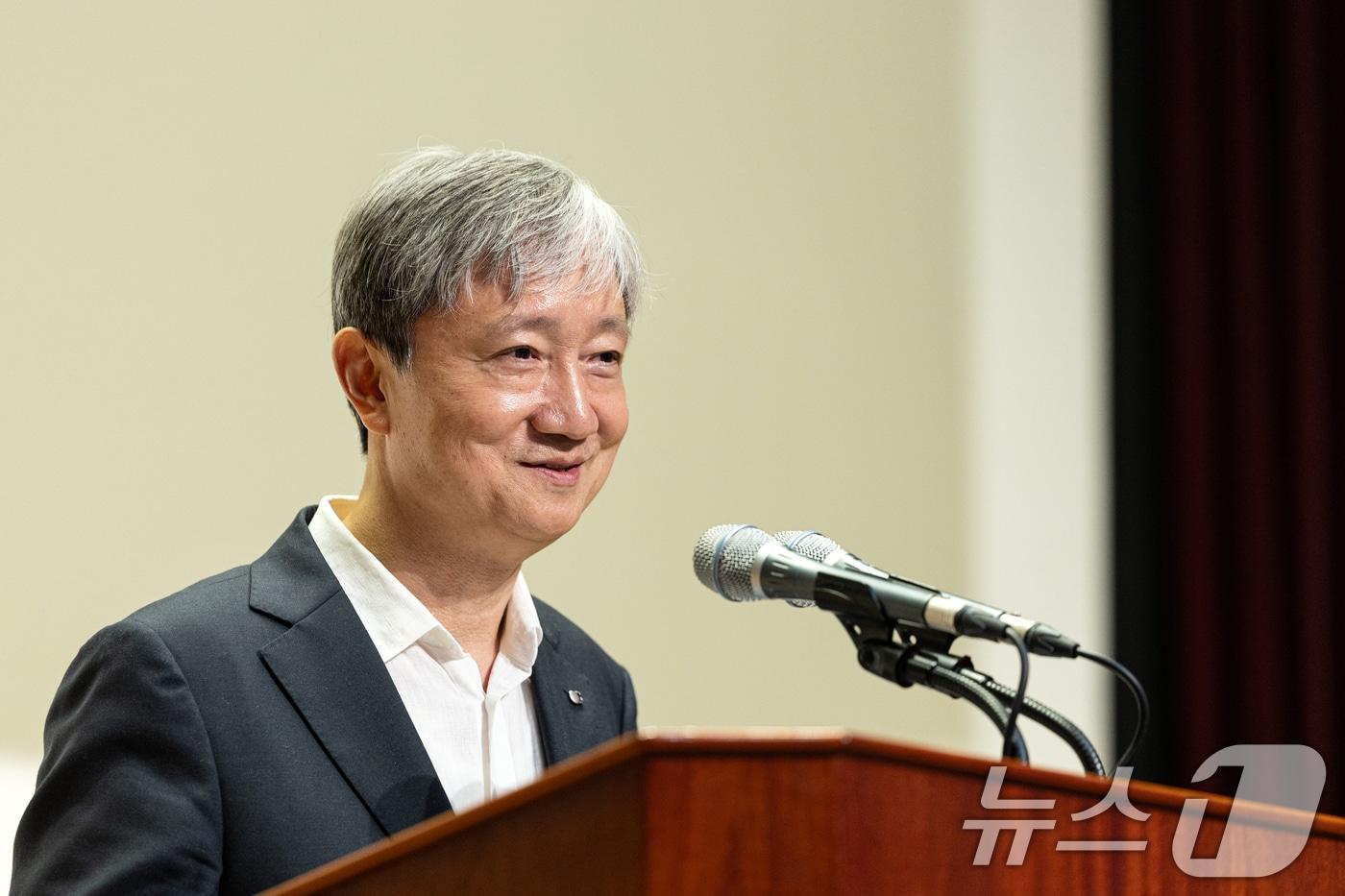 이찬진 신임 금융감독원장이 14일 오후 서울 영등포구 여의도 금융감독원에서 열린 취임식에서 취임사를 하고 있다. 2025.8.14/뉴스1 ⓒ News1 이승배 기자