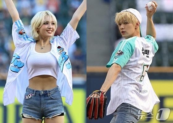 본문 이미지 - 시구에 나선 전소미(왼쪽), 투모로우바이투게더 수빈 ⓒ 뉴스1 DB