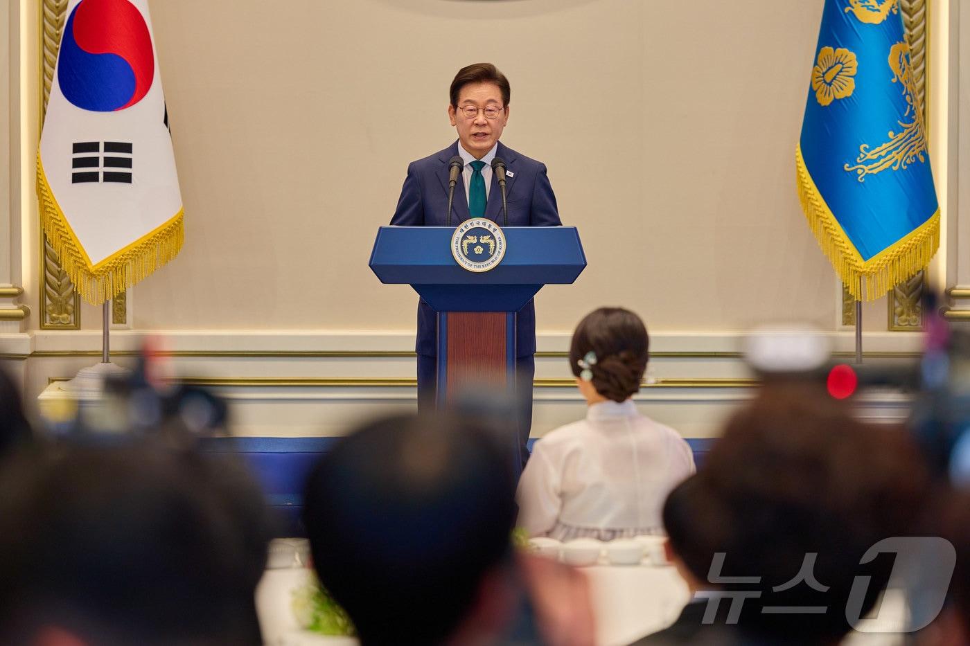 이재명 대통령이 지난 14일 청와대 영빈관에서 열린 ‘광복 80주년, 대통령의 초대’ 행사에서 발언을 하고 있다. (이재명 대통령 SNS. 재판매 및 DB금지) 2025.8.15/뉴스1 ⓒ News1 이재명 기자