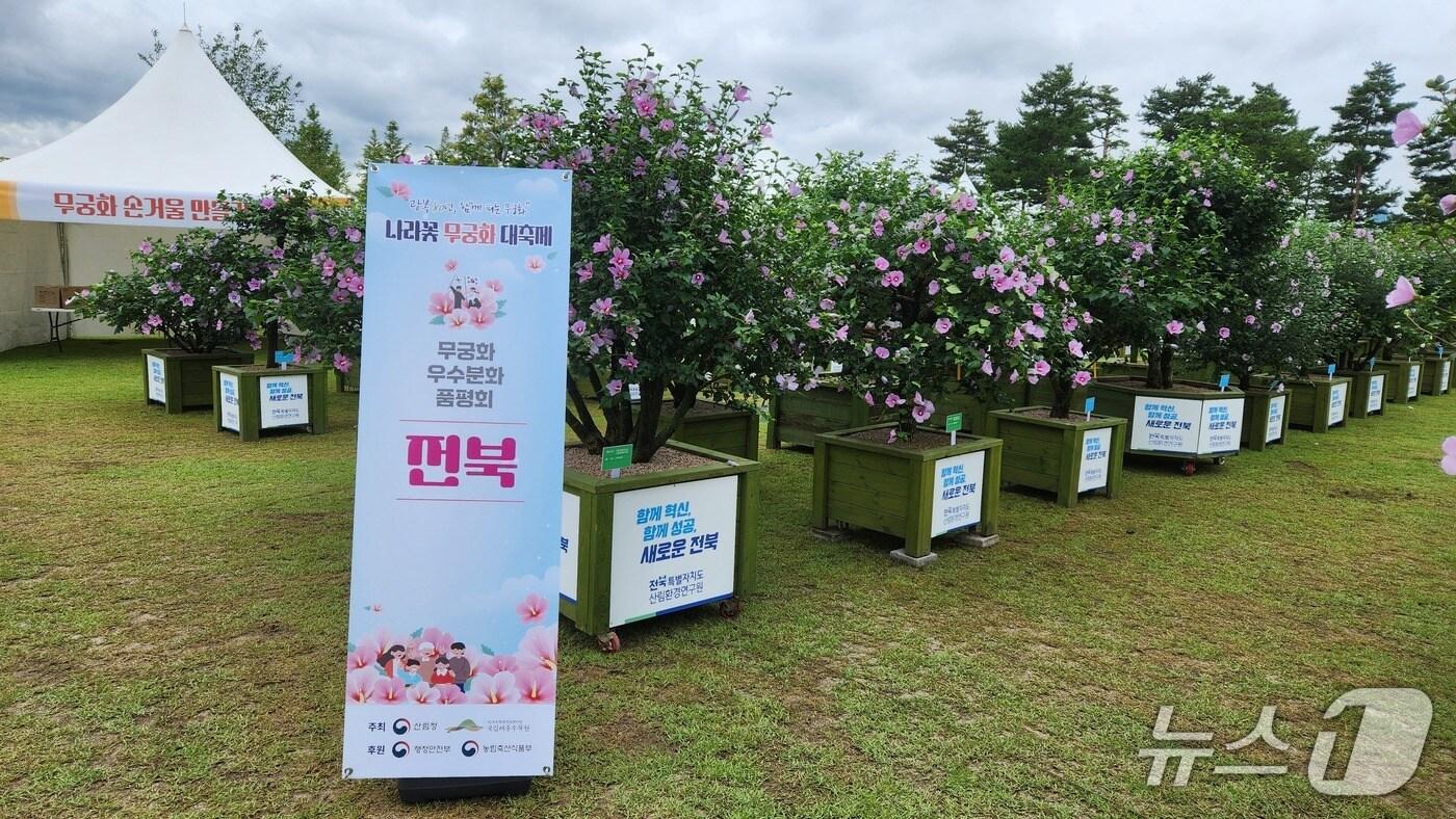 전북도가 ‘2025년 전국 나라꽃 무궁화 우수 분화 품평회’에 출품한 무궁화 분화 작품.(전북도 제공. 재판매 및 DB금지)/뉴스1 