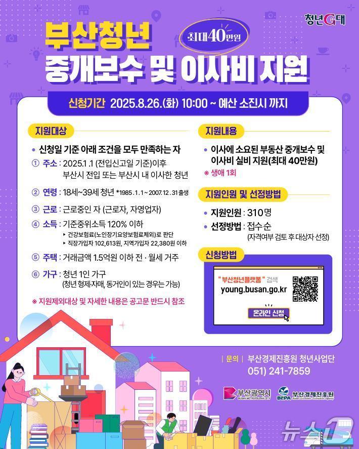 본문 이미지 - 부산청년 중개보수 및 이사비 지원 포스터.(부산시 제공. 재판매 및 DB금지)