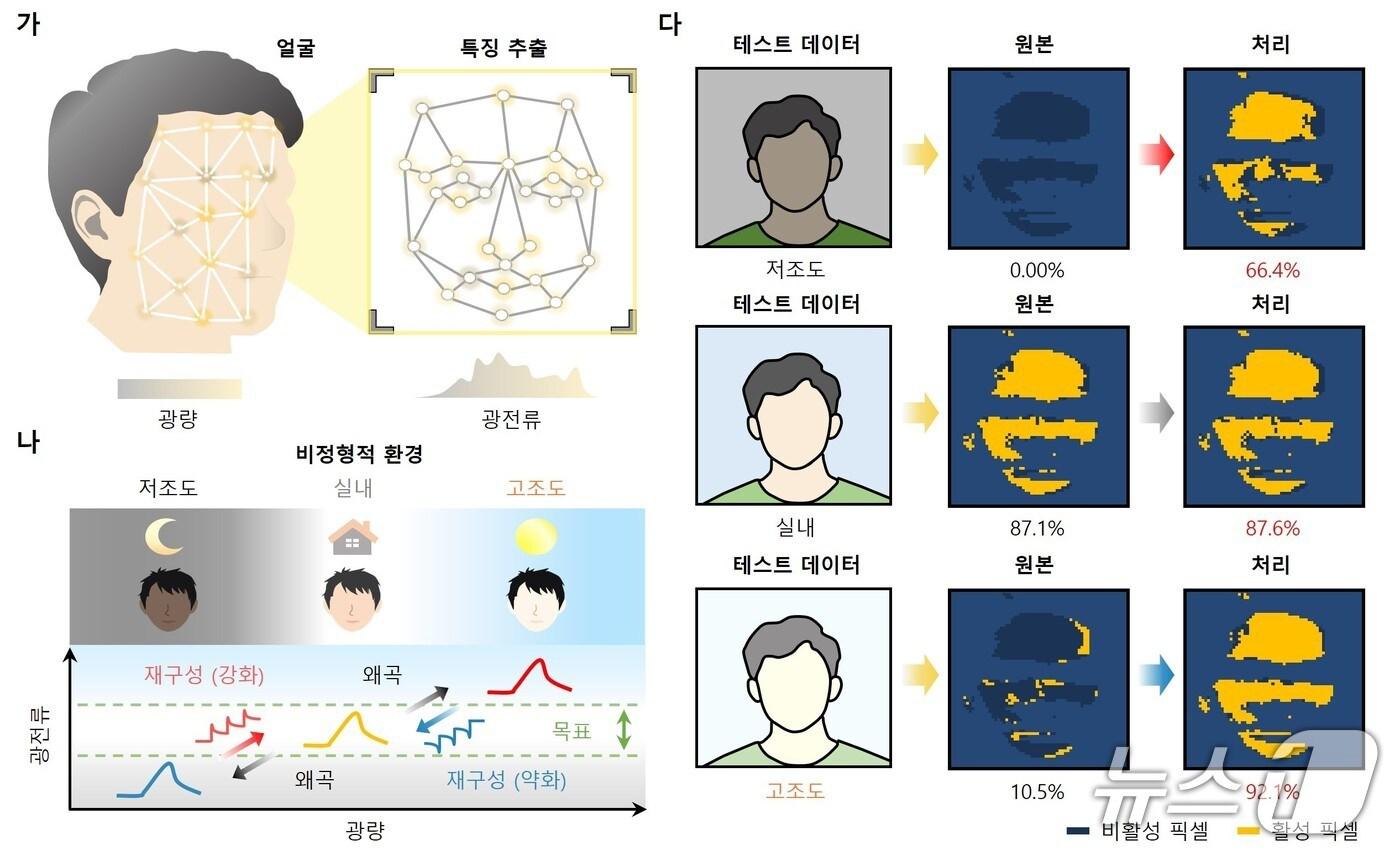 빛 감지-기록-처리 일체형 광소자를 활용한 얼굴인식 예시(한국연구재단 제공) /뉴스1