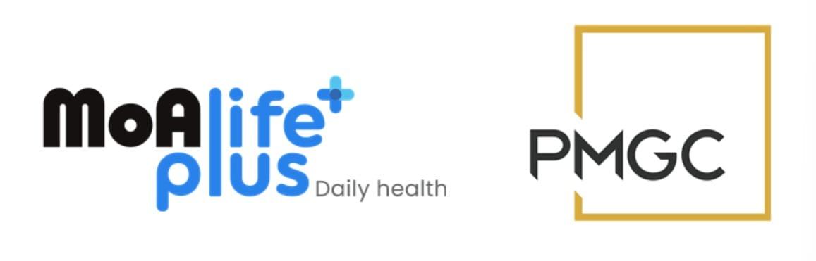 본문 이미지 - 모아라이프플러스 CI(왼쪽)와 PMGC홀딩스 CI.(모아라이프플러스 제공)