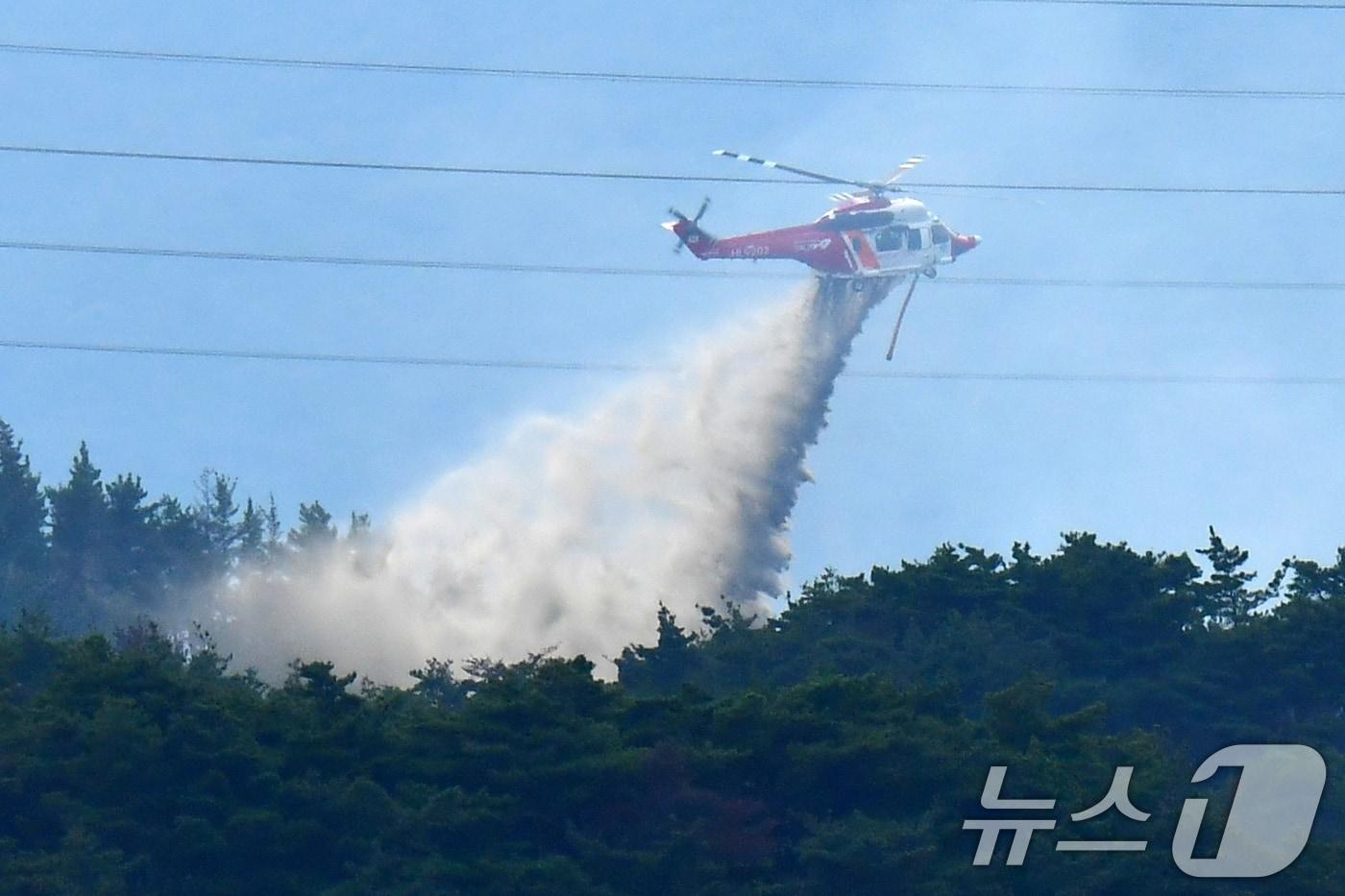 18일 오후 4시25분쯤 경북 포항시 북구 흥해읍 성곡리의 야산에서 불이 나 산림청과 경북도소방본부가 헬기 3대를 투입, 진화작업을 벌였다. ⓒ News1 최창호 기자