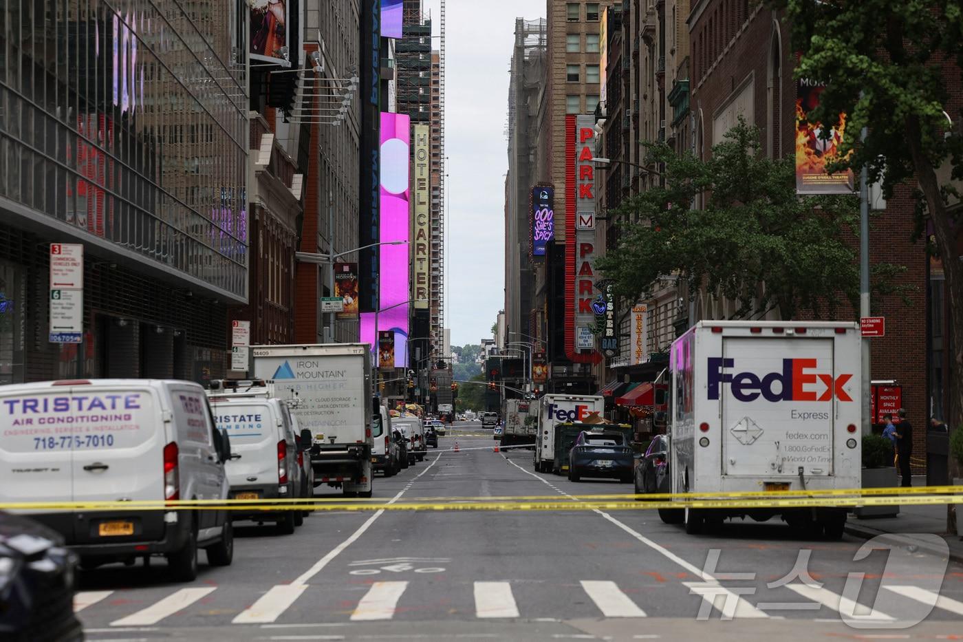 18일(현지시간) 오전 뉴욕 타임스퀘어 43번가의 차량 통행이 통제되고 있다. 2025.08.18. ⓒ 로이터=뉴스1 ⓒ News1 윤다정 기자
