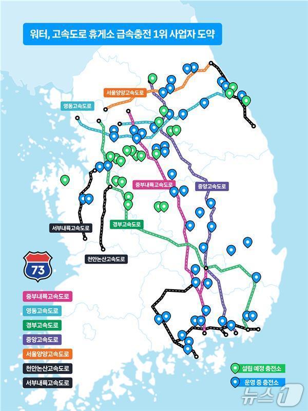 본문 이미지 - 워터, 2025년 기준 전국 고속도로 휴게소 충전소 현황&#40;브라이트에너지파트너스 제공&#41;