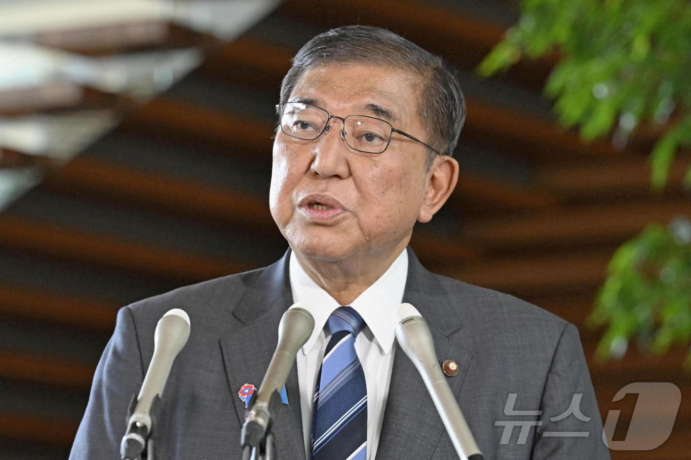 지난 30일 러시아 캄차카반도에서 발생한 강진으로 쓰나미 및 대피 경보가 발령된 가운데 일본 도쿄에서 이시바 시게루 일본 총리가 기자들에게 발언하고 있다. &#40;교도통신 제공&#41; 2025.07.30. ⓒ 로이터=뉴스1 ⓒ News1 윤다정 기자