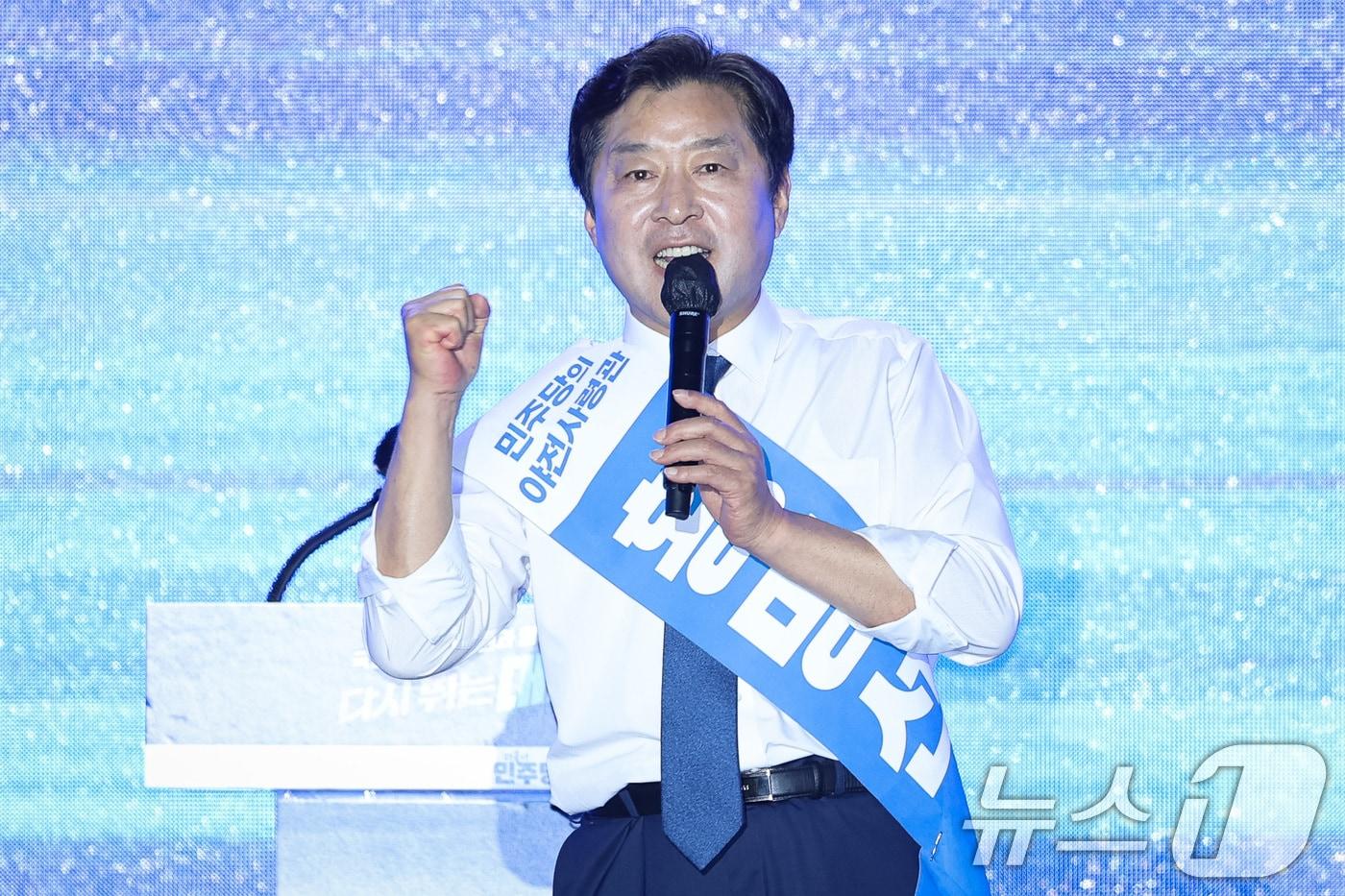 황명선 더불어민주당 최고위원 후보가 2일 경기 고양시 킨텍스에서 열린 제2차 임시전국당원대회에서 정견발표를 하고 있다. 2025.8.2/뉴스1 ⓒ News1 유승관 기자