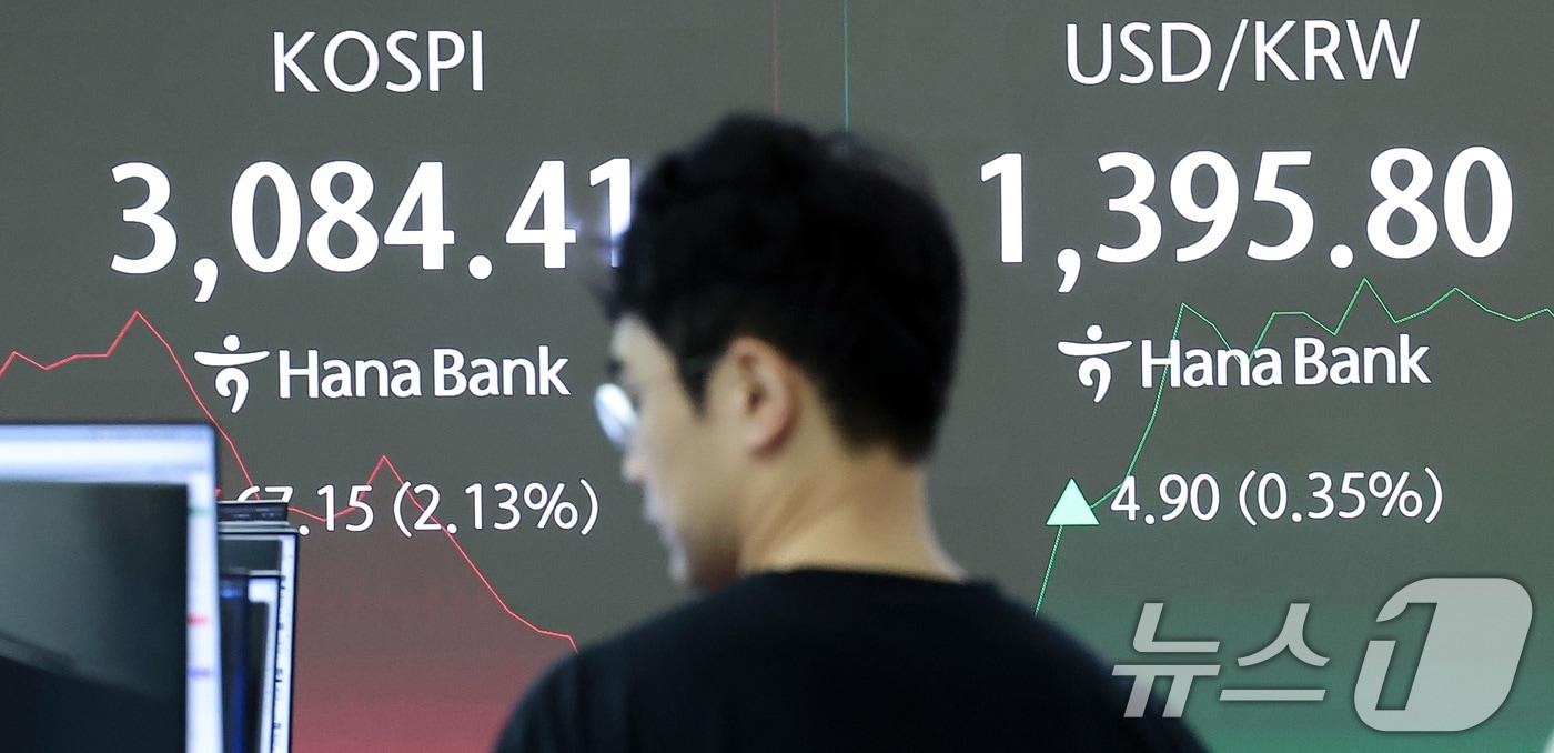20일 서울 중구 하나은행 딜링룸 전광판에 개장 시황이 나오고 있다. 2025.8.20/뉴스1 ⓒ News1 김성진 기자