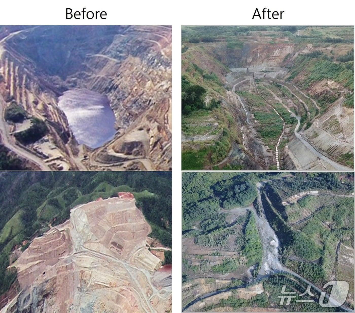 본문 이미지 - 필리핀 라푸라푸 구리 광산 환경복구 공사 전후 모습. &#40;사진제공 = LX인터내셔널&#41; 