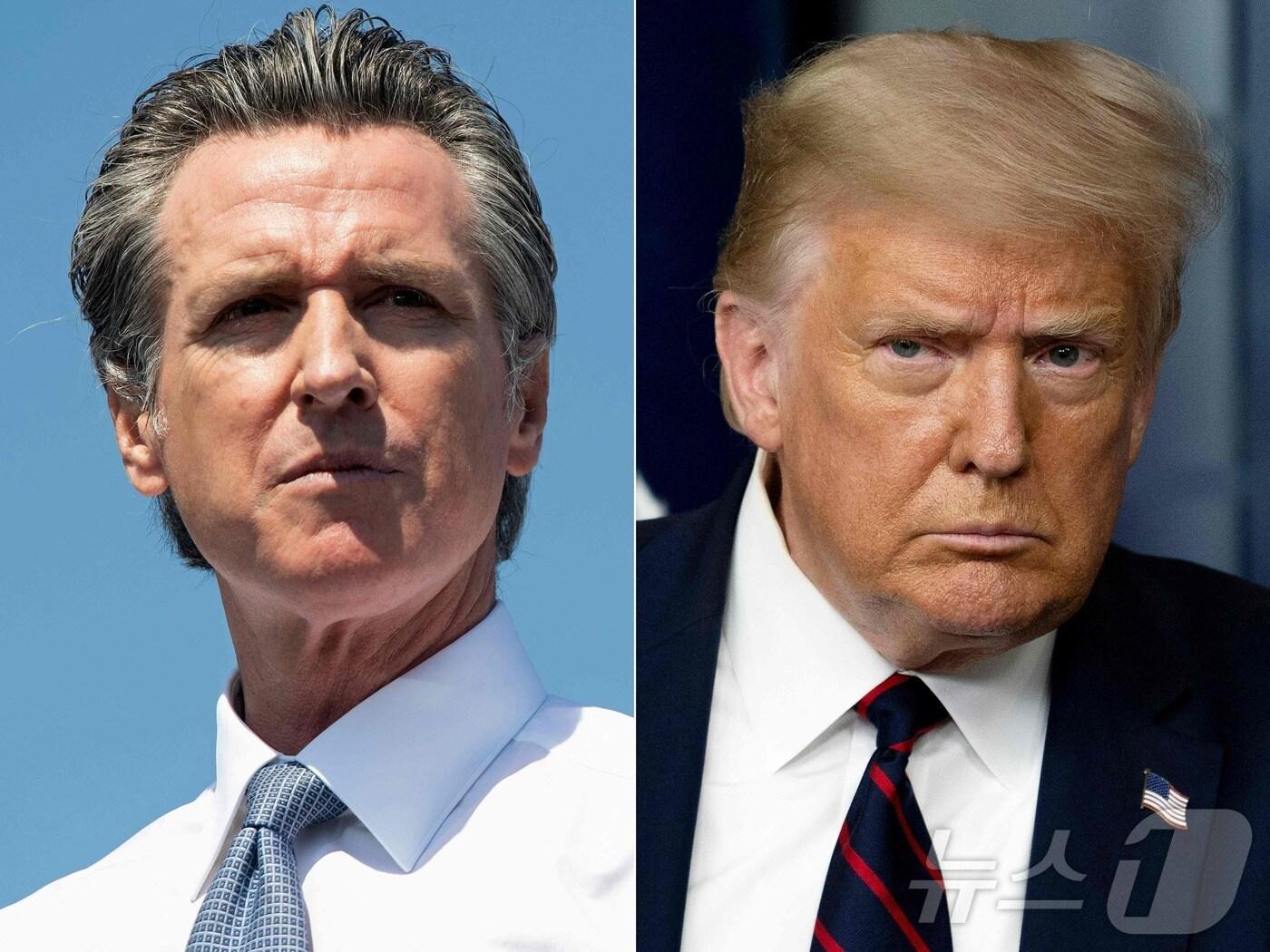 본문 이미지 - 개빈 뉴섬 캘리포니아주 주지사(왼쪽)와 도널드 트럼프 미국 대통령 ⓒ AFP=뉴스1