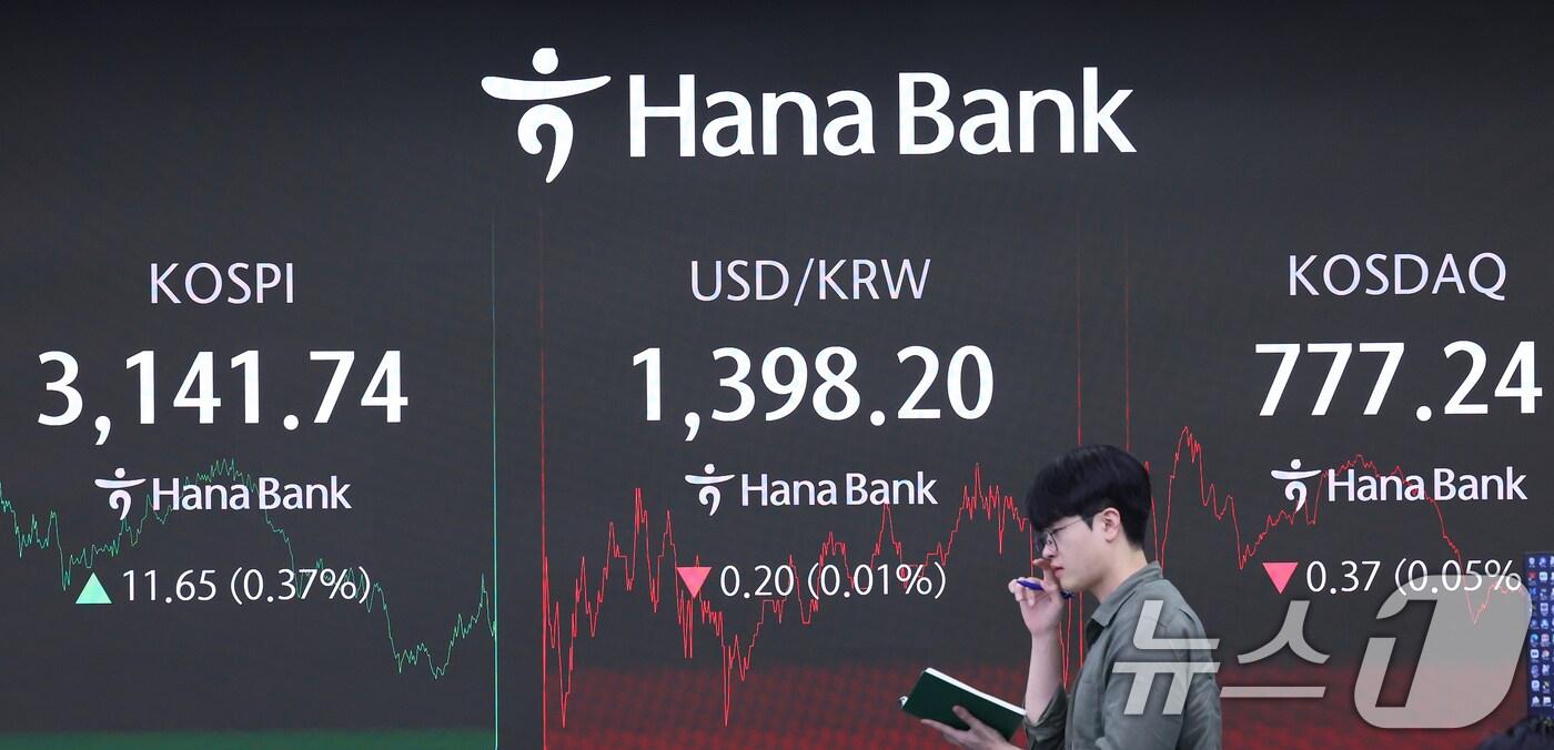 21일 오후 서울 중구 하나은행 딜링룸에 코스피와 코스닥 종가와 원·달러 환율이 표출되고 있다. 2025.8.21/뉴스1 ⓒ News1 장수영 기자