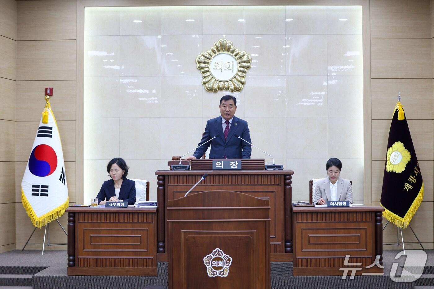 김범규 의장 183회 임시회 개회사 모습. (계룡시의회 제공.재판매 및 DB금지)/뉴스1 