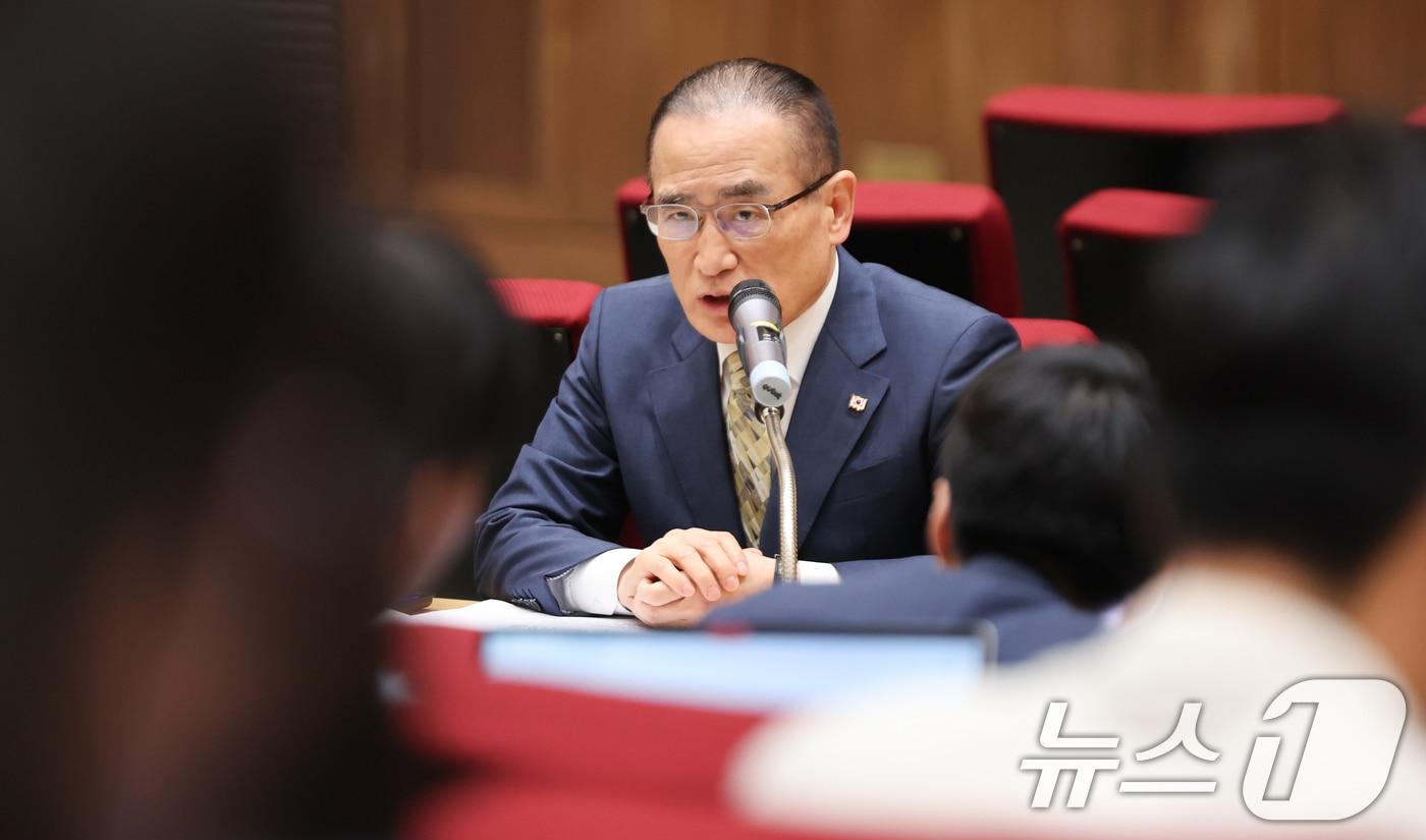 위성락 국가안보실장이 22일 서울 용산구 대통령실 청사에서 열린 기자간담회에서 발언하고 있다. 2025.8.22/뉴스1 ⓒ News1 허경 기자