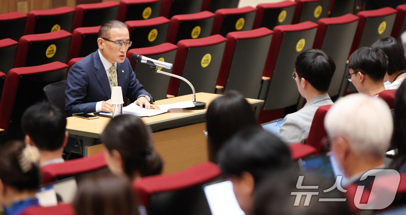 위성락 국가안보실장이 22일 서울 용산구 대통령실 청사에서 열린 기자간담회에서 발언하고 있다. 2025.8.22/뉴스1 ⓒ News1 허경 기자