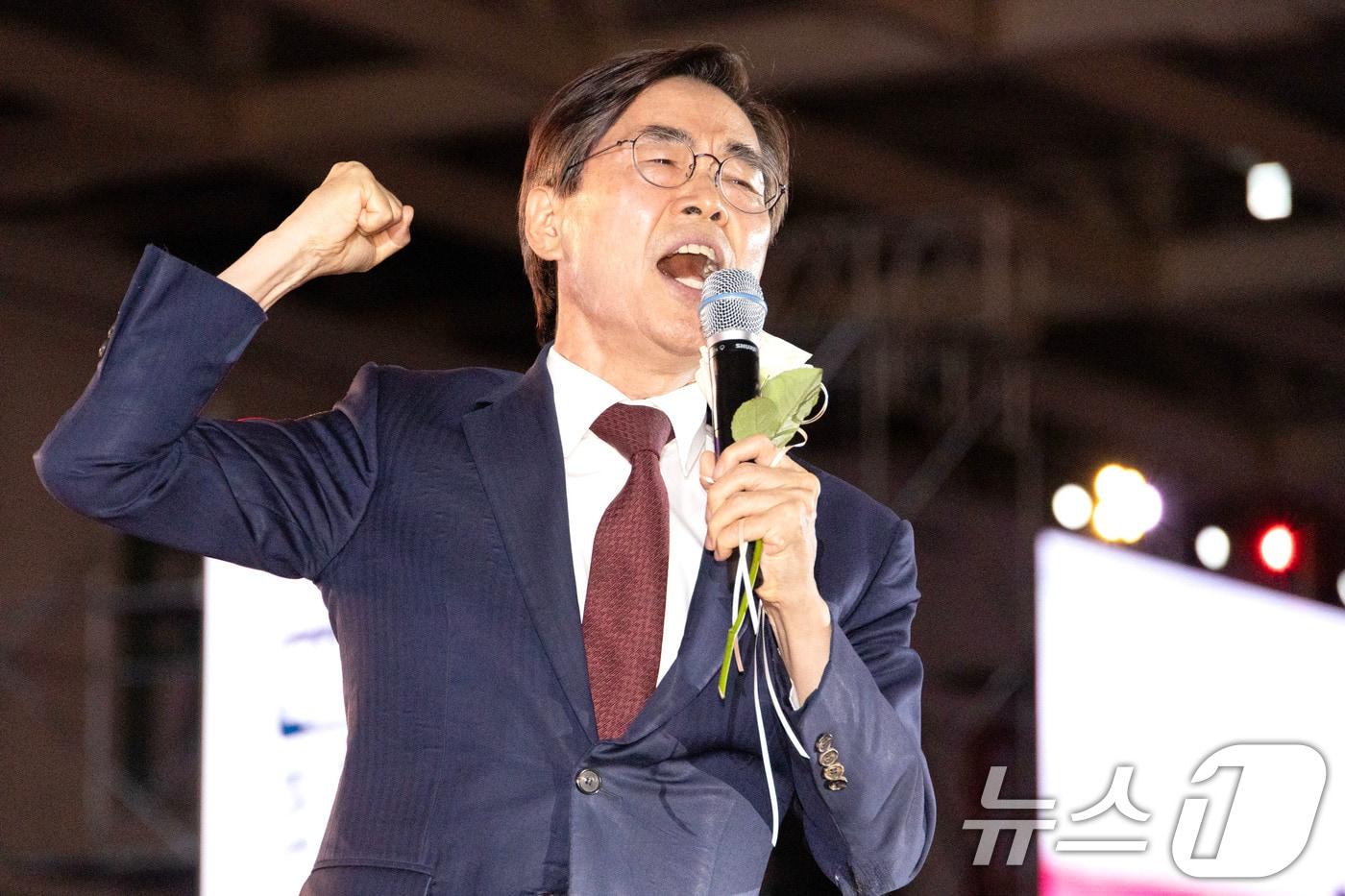 조경태 국민의힘 당대표 후보가 지난 8월 22일 오후 충북 청주시 오스코에서 열린 제6차 전당대회에서 비전발표를 하고 있다. &#40;공동취재&#41; 2025.8.22/뉴스1 ⓒ News1 신웅수 기자