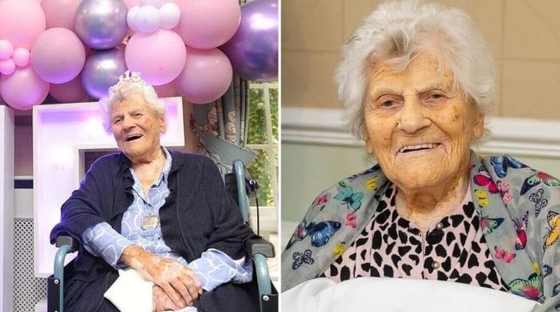 본문 이미지 - 영국의 에델 캐터햄 할머니. 사진은 기네스 월드 레코드 홈페이지 캡처. 2025.08.21