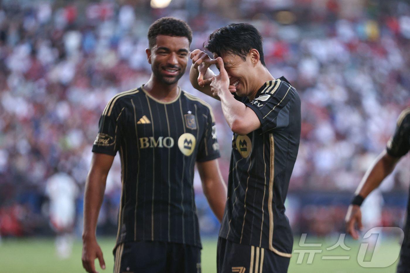 LA FC 손흥민이 득점 후 세리머니를 하고 있다. ⓒ AFP=뉴스1