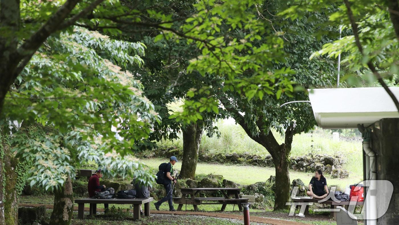 제주 한라산국립공원 관음사 야영장에서 도민과 관광객들이 여유를 즐기고 있다. 2025.8.24/뉴스1 ⓒ News1 오현지 기자