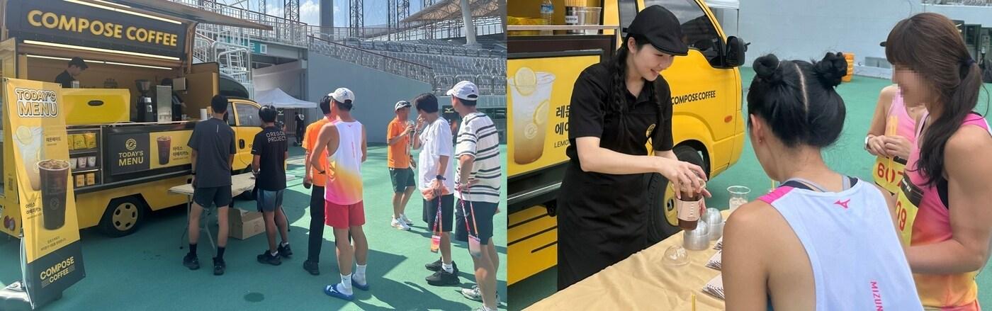 이미지자료 컴포즈커피 &#39;미즈노 LIGHT-LAP 2025 정선 하이원&#39; 참가자 대상 커피트럭 무료 지원 현장.&#40;컴포즈커피 제공&#41;