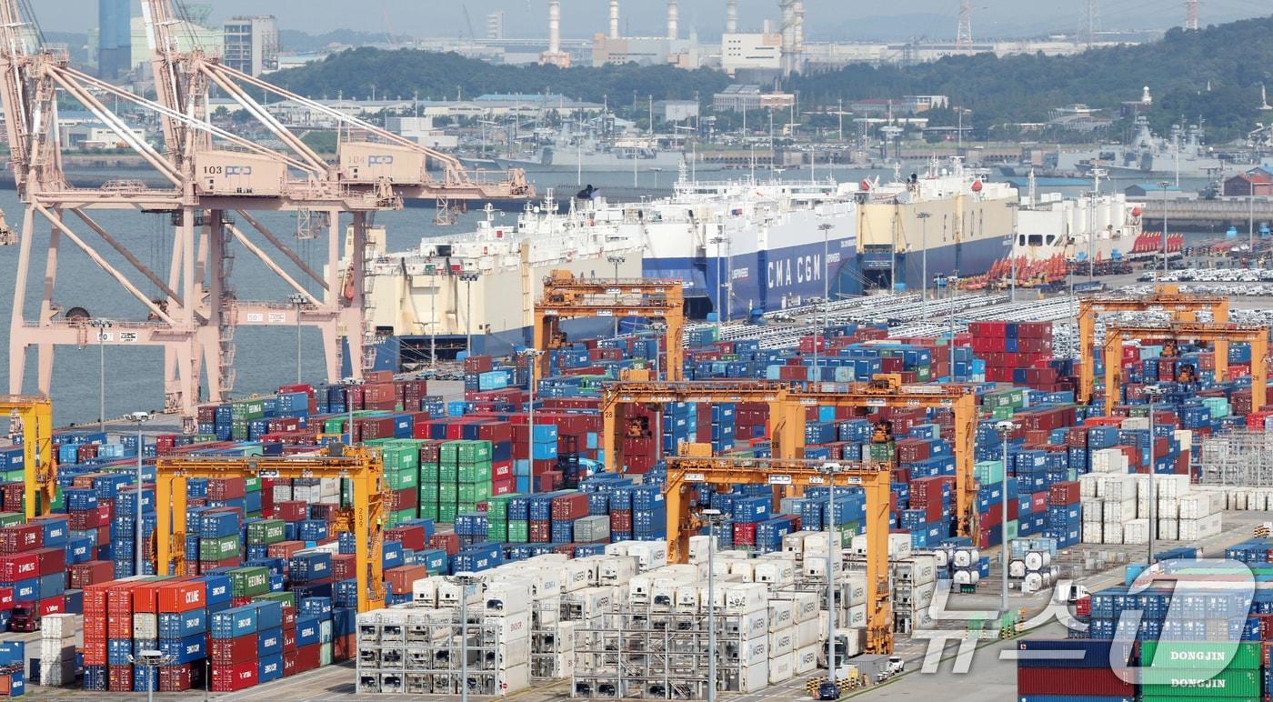 8월 25일 경기 평택시 포승읍 평택항에 수출용 컨테이너들이 쌓여있는 모습. 2025.8.25/뉴스1 ⓒ News1 김영운 기자