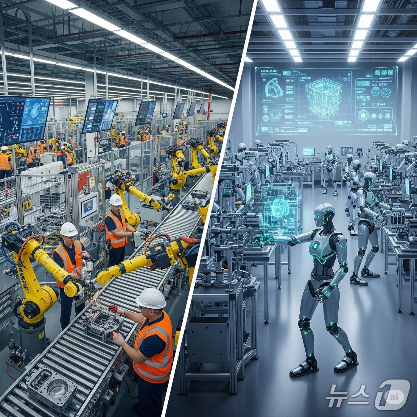 본문 이미지 - 피지컬AI가 도입되기 전&#40;왼쪽&#41;과 후의 제조공장 모습&#40;경남도 제공. 재판매 및 DB금지&#41;