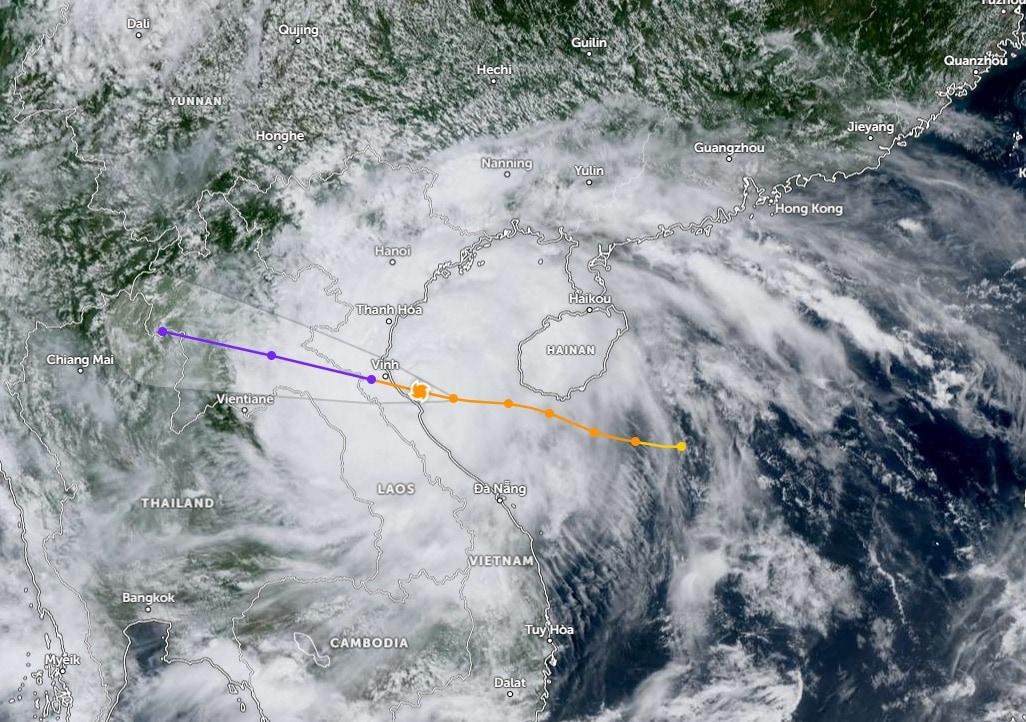 본문 이미지 - 베태풍 '가지키'의  예상 경로(대화형 세계 날씨 지도 Zoom Earth 지도 갈무리)