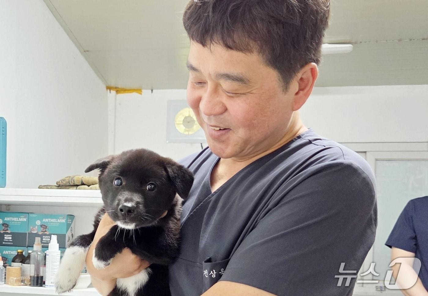 전상욱 수의사가 25일 인천 동물보호소에서 의료봉사를 하고 있다. ⓒ 뉴스1