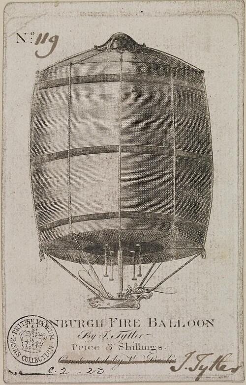 본문 이미지 - 제임스 타이틀러가 제작한 열기구. (출처: James Tytler, 1783~1796, Public domain, via Wikimedia Commons)